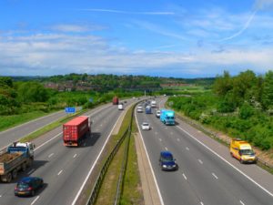 Highway with digitized trucks on it.