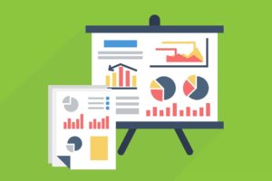 Illustration of charts, with a green background.