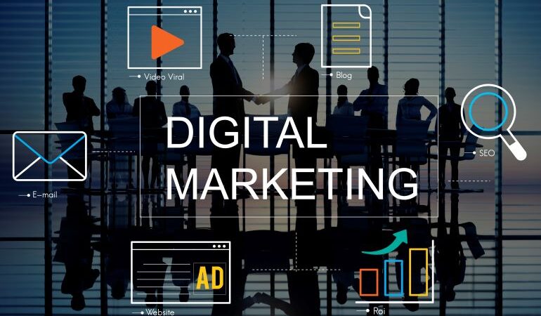 Vector image that illustrates digital marketing services.
