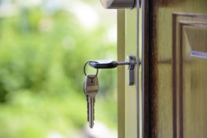 Keys in a door.