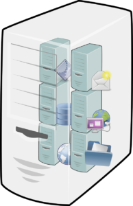 A computer divided into several virtual machines with different tasks.