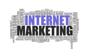 A poster with important internet marketing words.