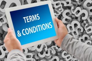 a drawing of a person holding a tablet with terms and conditions.
