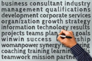 A wall of text showing important keywords being written by a person.