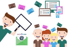 A drawing of e-mails reaching out to clients.