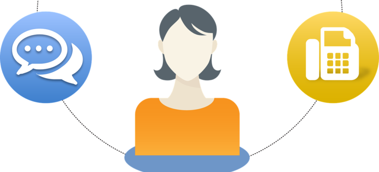 Person with referral icons.