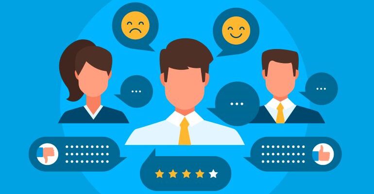 Illustration of testimonials and reviews.