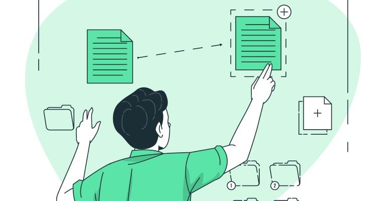 Illustration of a person creating a duplicate file.