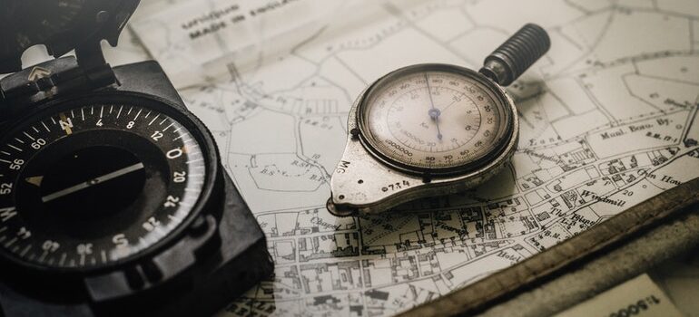 Compass on a map.