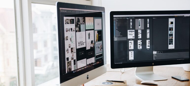 Two computer screens.